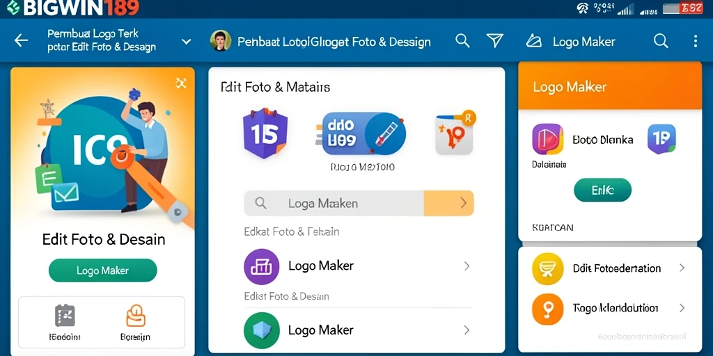 Antarmuka pengguna aplikasi BIGWIN189 untuk pembuatan logo yang inovatif.