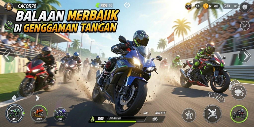 Tampilan antarmuka game Balap Motor yang menarik dan interaktif.