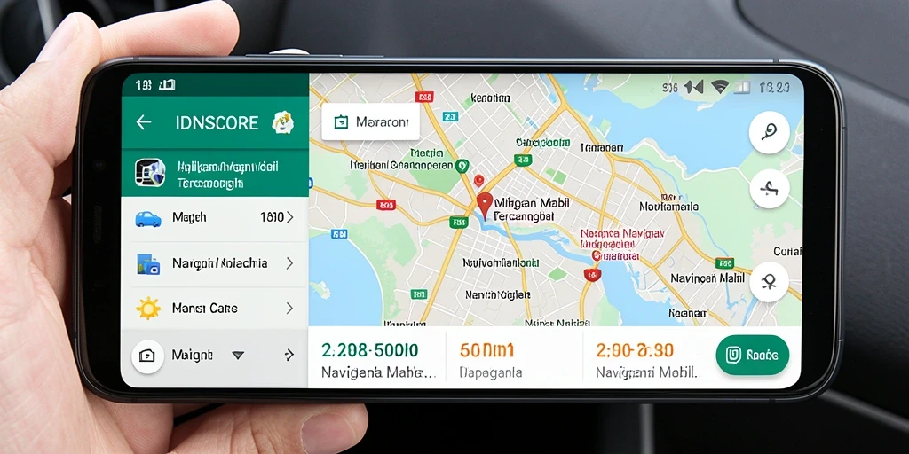 Antarmuka aplikasi IDNSCORE yang mudah digunakan untuk navigasi mobil.