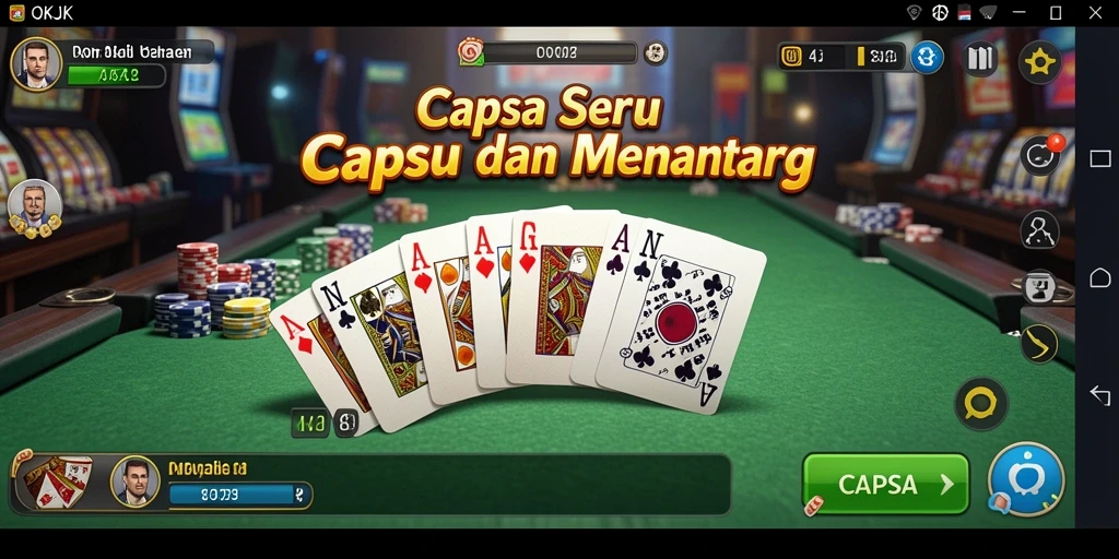 Screenshot OKJK menampilkan antarmuka menarik permainan Capsa.