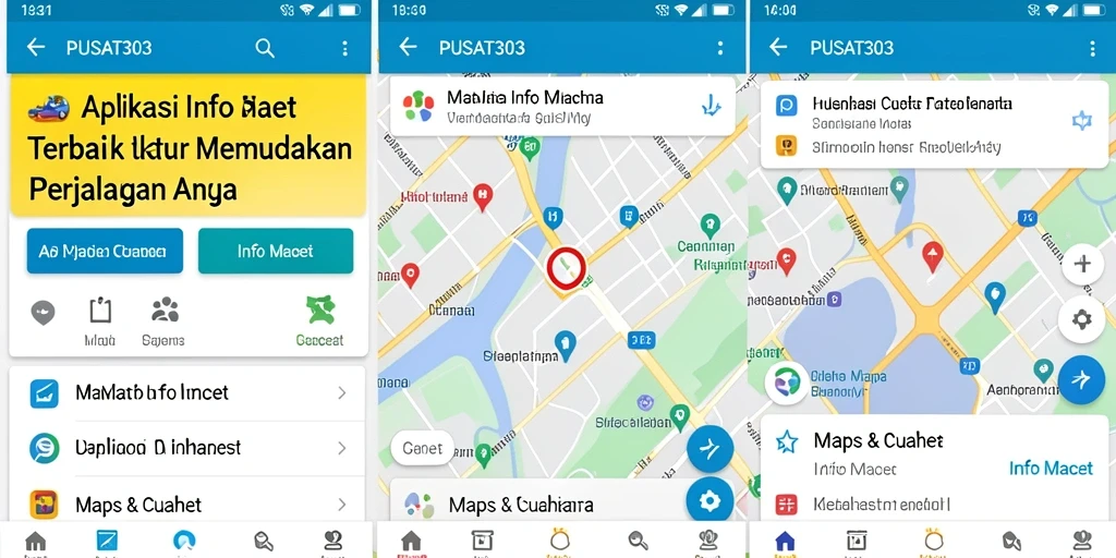 Antarmuka intuitif PUSAT303 dengan informasi kemacetan terkini.