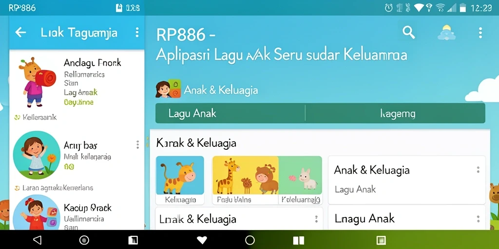Antarmuka pengguna aplikasi Lagu Anak RP886 yang ceria dan interaktif.