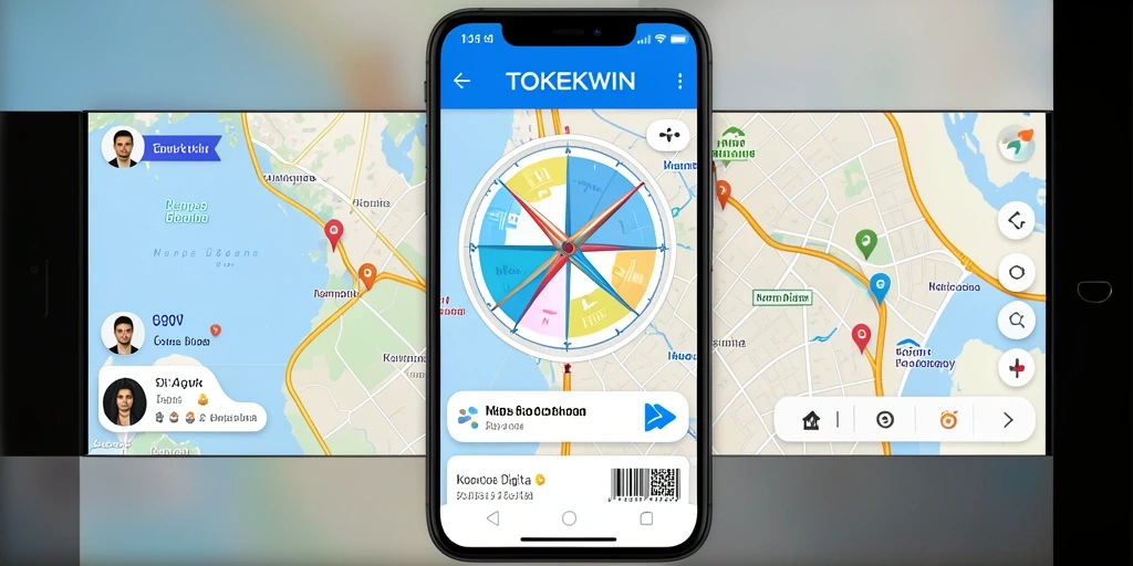 Antarmuka aplikasi TOKEKWIN dengan fitur kompas digital yang jelas.