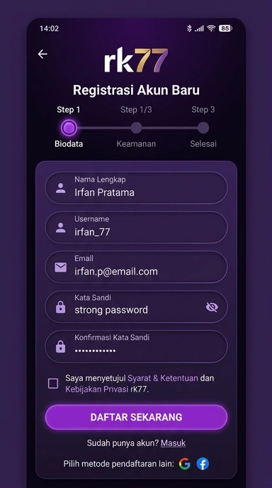 Panduan Daftar Akun Baru rk77 untuk Pengguna Android